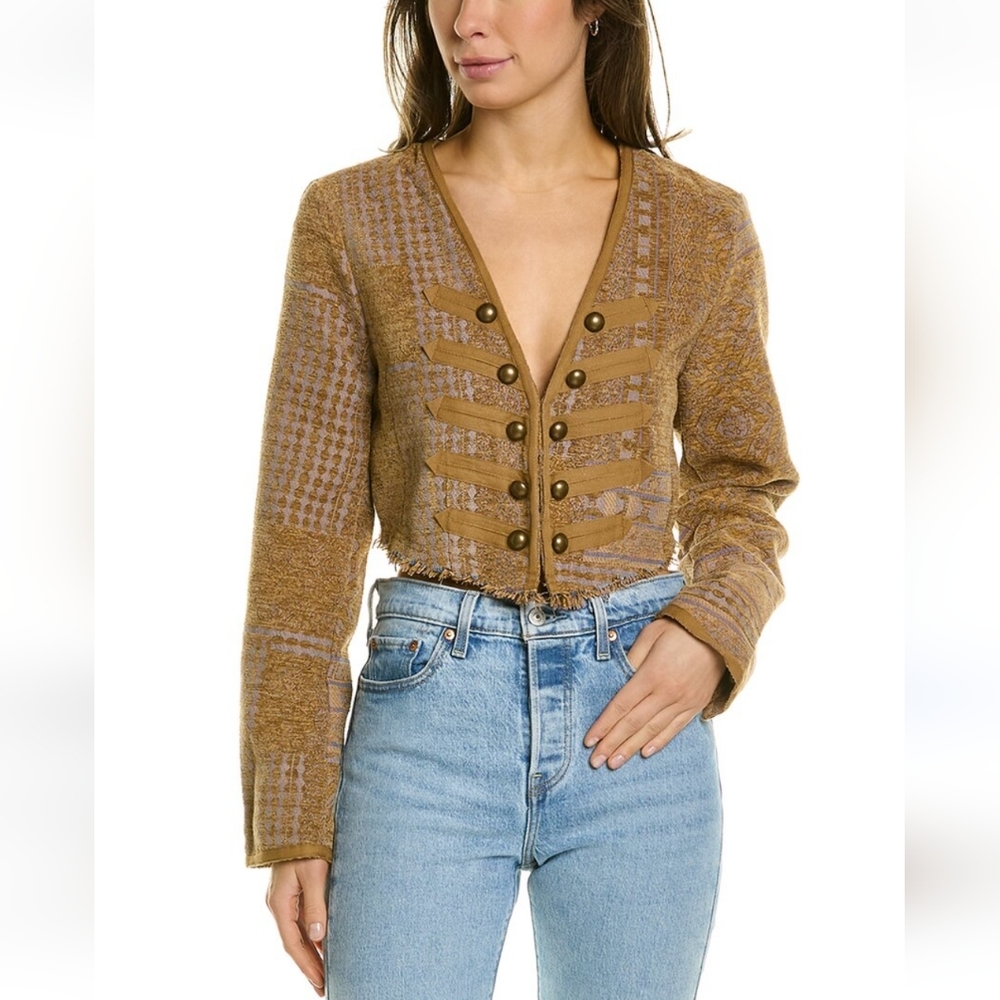 BNWT! L" FREE PEOPLE Juliette Cropped Jacket in Gold Combo - Picture 4 of 16